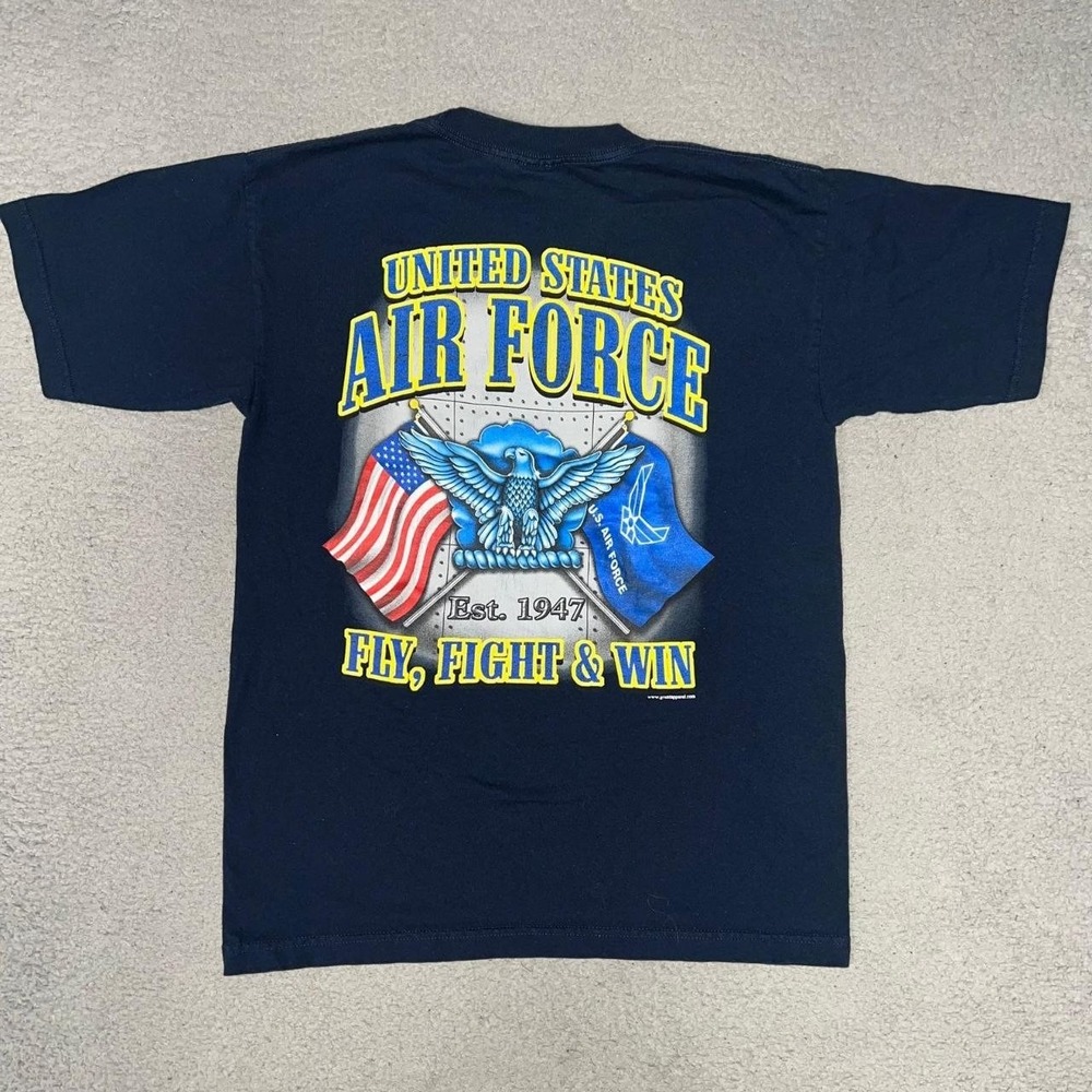 VTG United States Air Force Fly Fight & Win T Shirt Men's Sz M Blue Made USA Tee
